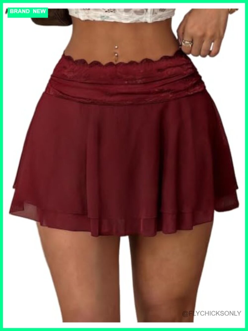 Women's Pleated Mini Skirt Lace Mesh Layered Ruffle Lingerie Short Skirt